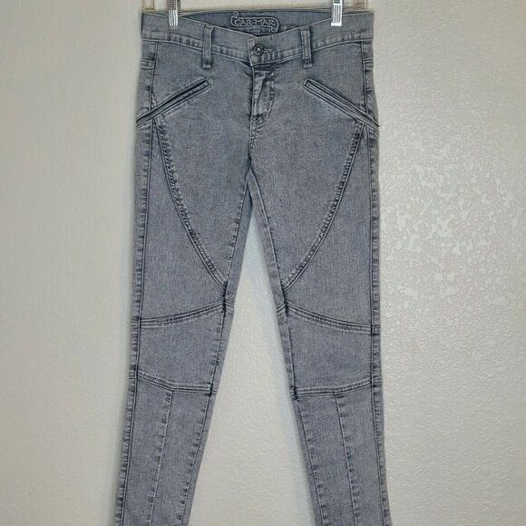 Carmar Faded Gray Moto-Style Ankle Zip Skinny Jeans Size 28 - Picture 2 of 10